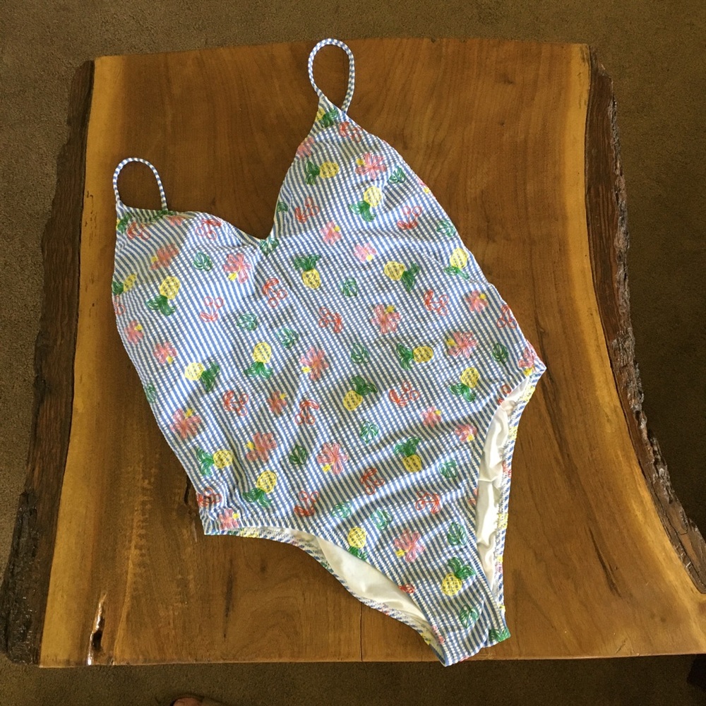J. Crew blue striped seersucker swimsuit size 10